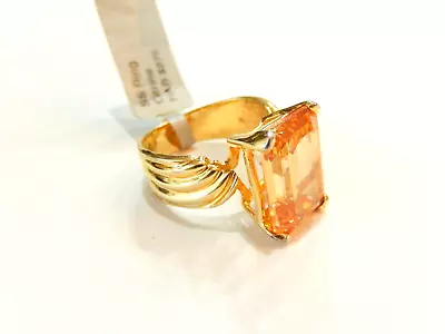 $59 • Buy 14K Yellow Gold Over Sterling Vermeil 7.0CT Madeira Citrine Ring  Size 6.5