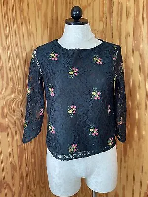 Zara Basic Floral Embroidered Lace Top 3/4 Sleeve Pullover Summer Casual XS • $17.50