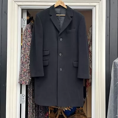 Cashmere Wool Mix Coat Long Black Karl Jackson M Smart Formal Mens • £45