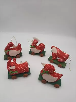 5 Vintage Plush Christmas Holiday Animal Ornaments Red & White Wheels • $10.39