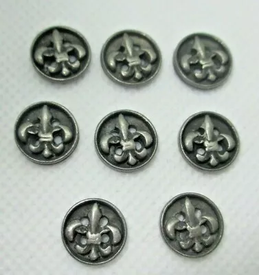 7/16  Dark Charcoal Grey Metal Fleur DE Lis Four Hole Buttons - 8 Pieces • $4.85