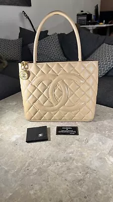 CHANEL MEDALLION BEIGE CAVIAR Leather Shopping Tote Bag • $1980