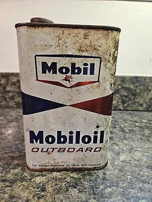 Vintage Mobil Mobiloil Outboard Oil 1 Quart Can / Tin *Empty* Great Display Can • $34.99