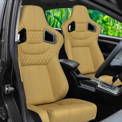 Pair Of 2PCS Universal Car Racing Seats Faux Leather Reclinable Bucket Seats Tan • $349.99