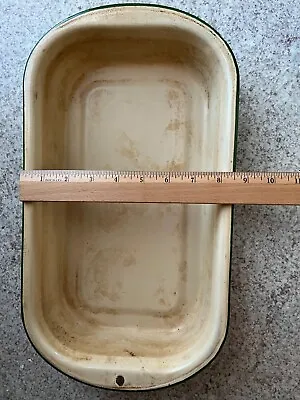 Vintage Cream And Green Enamel Baking Pan • $10