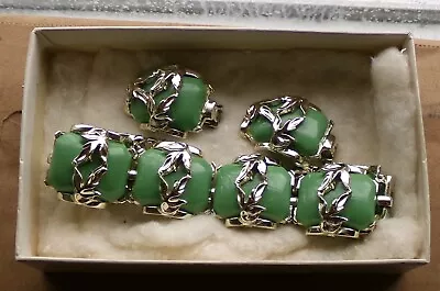 Vintage Sea Foam SEAFOAM Green  Thermoset Bracelet 7” WITH MATCHING EARRINGS • $24.95