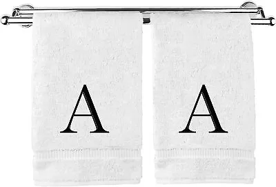 Monogrammed Hand Towel Personalized Gift Set Of 2- White Block Letter Embroide • $29.90