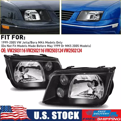 Black Housing Crystal Clear Lens Headlight Fog Lamp For 99-05 VW Jetta/Bora MK4 • $86.99