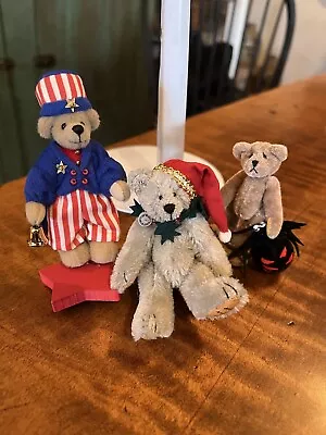 World Of Miniature Bears- Lot Of Three- Uncle Sam-Christmas Bear-Spider Bear • $29.99