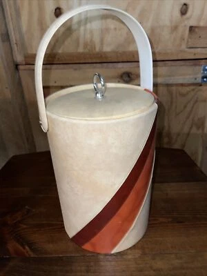 $32 • Buy Vintage Georges Briard Leather Ice Bucket 11.25  Tall Striped Pattern RARE