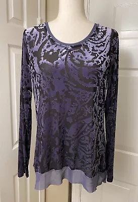 Simply Vera Womens Velvet Blouse Size Medium Purple Black Semi Sheer Top • £11.72