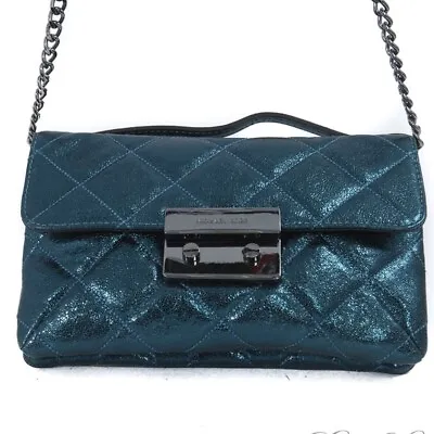 Michael Kors Metallic Deep Teal Sloan Cross Body Silver Chain Bag  • $250