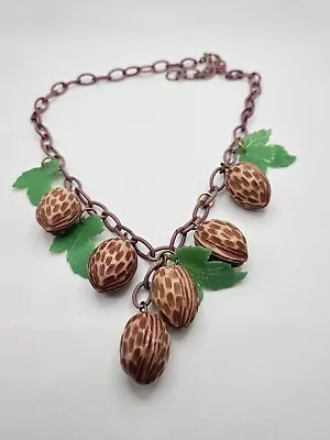 $94 • Buy As Is Vintage Celluloid Plastic Acorn Dangle Charms Autumn Necklace