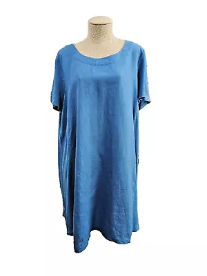 ALK Women's XL J.Jill Linen Short Sleeve Shift Shirt Dress Blue Beach Vacation • $30