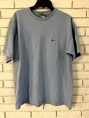 Vintage Nike T-Shirt Mens Large Blue Mini Swoosh Check Silver Tag Y2K 2000s • $24.99