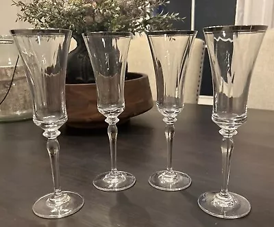 Mikasa Jamestown  Platinum Champagne Flutes (4) Blown Glass Discontinued Mint • $80