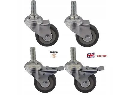 £8.59 • Buy 4 X Heavy Duty 50mm Rubber Swivel Castor Wheels Screw Trolley Brake 