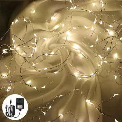 Mains Plug In LED Fairy String Lights Micro Rice Silver Wire Xmas Lights 10M-50M • £16.79