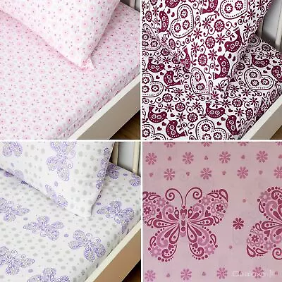 100% Cotton Baby Cot Sheet Set - Heart Bird Butterfly - Fitted Sheet Pillowcase • $20