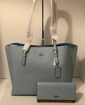 LAST SET - COACH LEATHER MOLLIE TOTE & Wallet 2 Pc Set Powder Blue NWT • $198