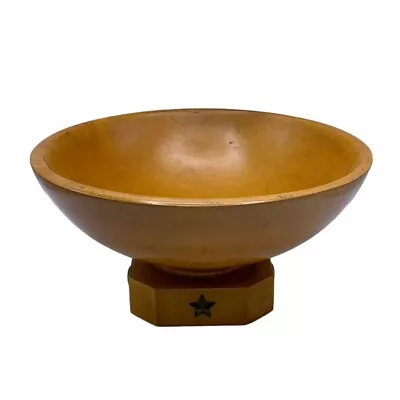 Vintage Wooden Fruit Bowl Octagonal Fixed Pedestal W/ Metal Star Detail Blonde • $23.95