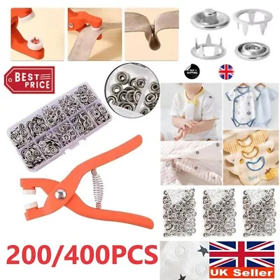 200/400PC Snap Fasteners Set Metal Snap Buttons With Fastener Pliers Tool Kits • £2.79