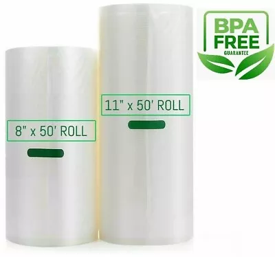 $19.75 • Buy 2 Rolls Food Vacuum Sealer Bags 8 X50' & 11 X50' Vaccum Saver Storage Seal Bag
