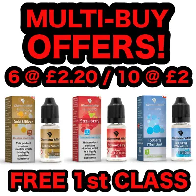 DIAMOND MIST E LIQUID Vape Juice 0mg 3mg 6mg 12mg 18mg + Nic Salt MULTIBUY OFFER • £2.30