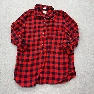 J Crew Shirt Womens Medium Perfect Fit Red Plaid Half Button Long Sleeve • $13.22