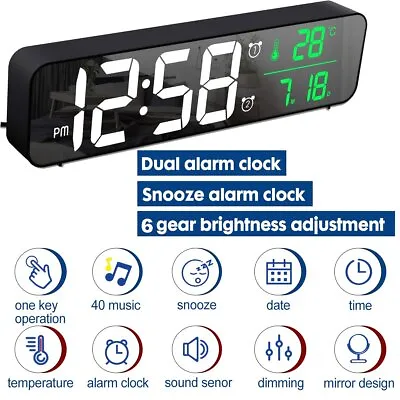 $25.89 • Buy Alarm Clock Digital Large LED Display With Temperature & Date Calendar Black
