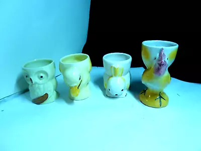 A Lot Of 4 Novelty Vintage Egg Cups Owl Duck Hen Rabbit • £9.99