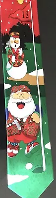 Noel Christmas Holiday Santa Golf Tie 100% Silk 3-1/2  Wide • $4.65