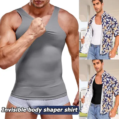 Men's Body Shaper Vest Compression Shirt Belly Chest Elastic Sculpting Underwear • £14.79