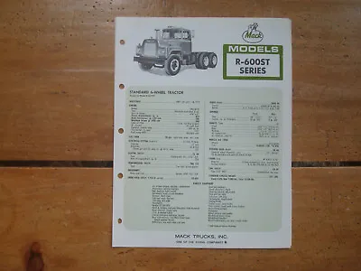 1969 Mack R-600ST Series Standard 6-Wheel Tractor Specifications Brochure • $12.12
