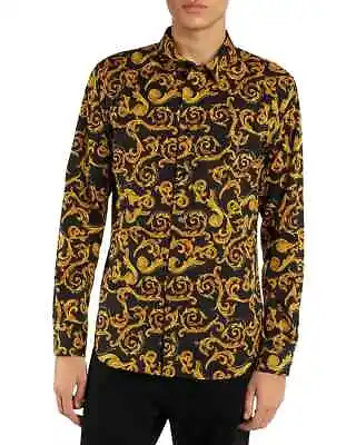 Versace Jeans Couture L52428 Mens Black/Gold Sketch Couture Print Shirt Size XL • $361