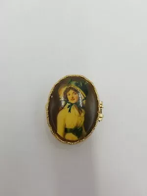 Vintage Victorian Lady On Gold Tone Oval Trinket Box/Pill Box  • $9.99