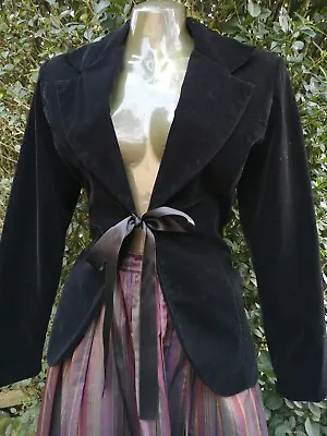 Black Velvet Ribbon Tie Front Dress Jacket Sz 8 Steampunk Goth Grunge!  • $24.65