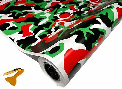 Red Green White Black Camo Vinyl Car Wrap Film Sheet +Free Tools (2 Feet & Up ) • $93.99