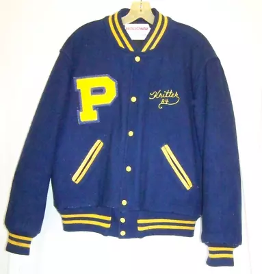 Vintage Holloway Blue & Gold Varsity Letterman Jacket Wool W/ Leather Trim Sz L • $35