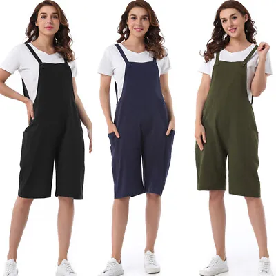 $7.99 • Buy Summer Women Shorts Overalls Solid Cargo Dungarees Pocket Jumpsuit Playsuit