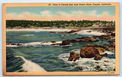 MONTEREY COUNTY California ~ View Of  CARMEL & BAY  C1930s Linen Postcard • $5.08