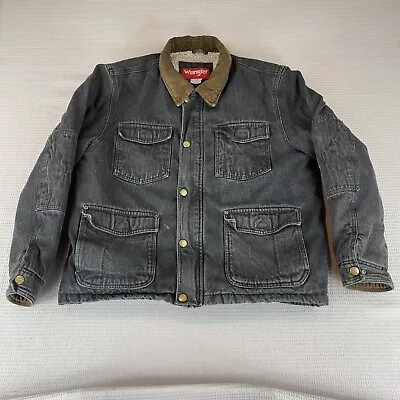 Wrangler VTG Sherpa Lined Dark Wash Black Denim Jacket Corduroy Collar Men XL • $59.97