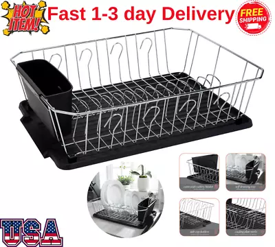 Kitchen Steel Over Sink Dish Drying Rack With Cutlery Holder Drainer Organizer • $21.49