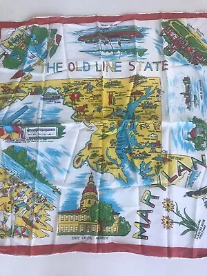 Old Line State Vintage Ladies Scarf Maryland Map Capitol Hopkins USNA Baltimore • $19.99