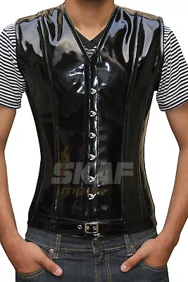Men Steel Boned Corset Vest Waistcoat PVC Vinyl Waist Cincher Formal Dress Top • $59.99