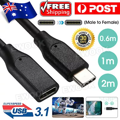 $7.95 • Buy 1M USB 3.1 Type-C Male To Female Extension Cable USB-C Thunderbolt 3 Extender AU