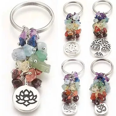 £4.49 • Buy 7 Chakra Gemstone Keyring Crystal Healing Gift Key Fob Chain Silver Stone Ladies