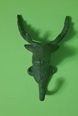 New Cast Iron Moose Head 4  Wide By 6 1/2  Tall Wall Mount Key Holder. #Z275 • $15.99