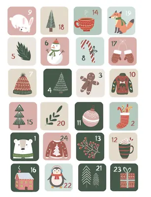 24 X ADVENT CALENDAR PASTEL MATTE COUNTDOWN NUMBER SQUARE STICKER CHRISTMAS • £1.95