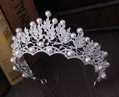 $13.82 • Buy Crystal Tiara Bridal Wedding Pearl Pageants Hair Crown Bride Headband Rhinestone